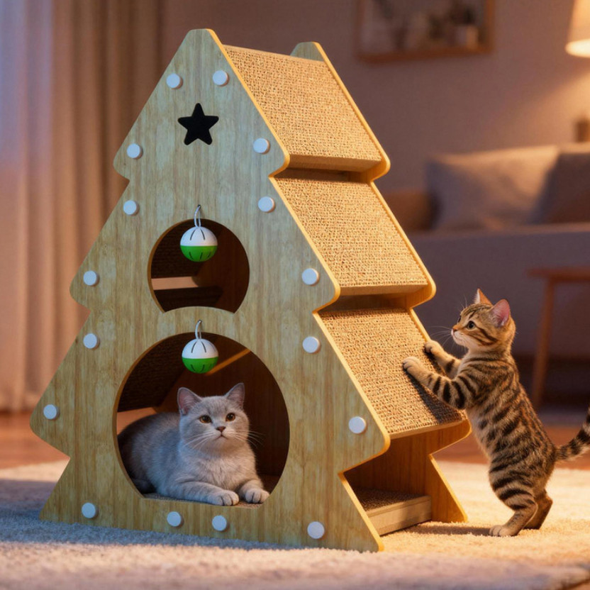 小型猫爬架圣诞树瓦楞纸猫抓板