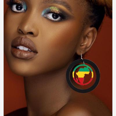 非洲风情耳环地图耳坠木