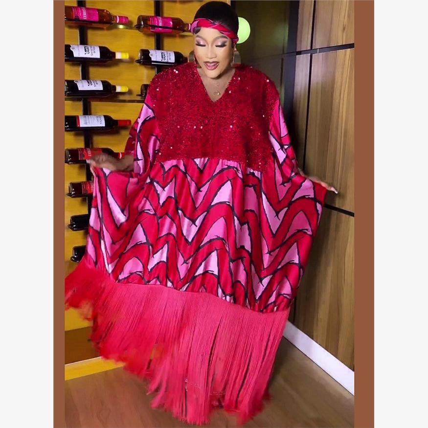 非洲民族风大摆裙+头巾Africa Women Slik Tassel Dress+Headhand
