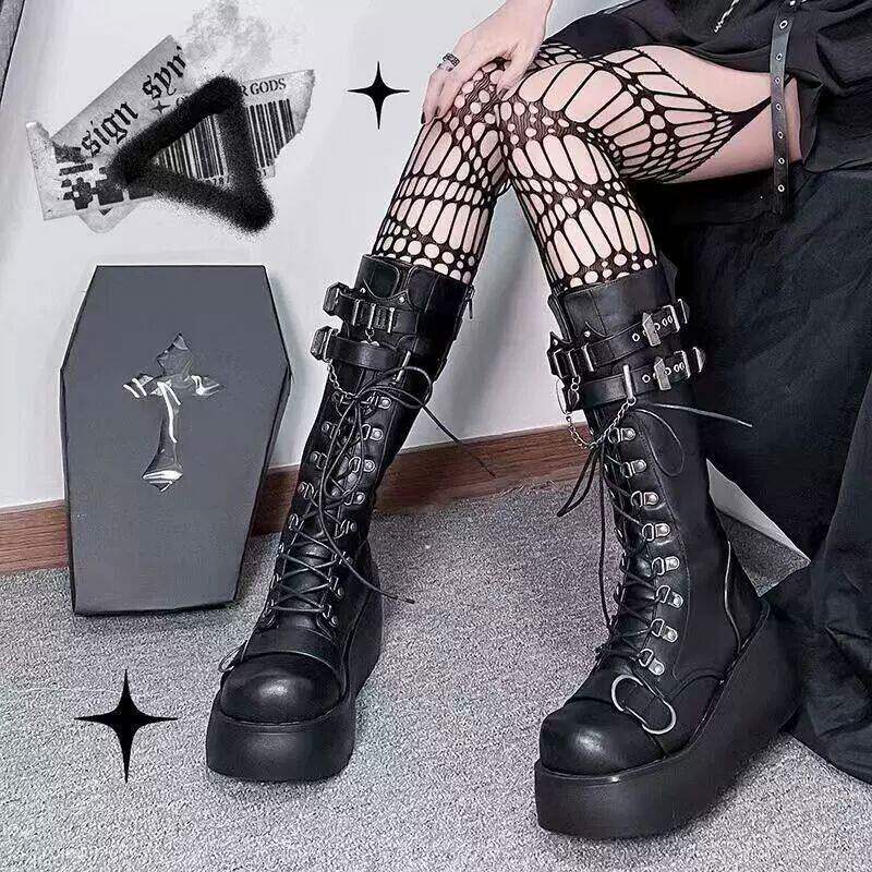 厚底靴铆钉高筒女靴朋克