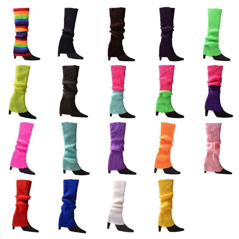 Women Halloween 80s Neon Knit Leg Warmers Footless Socks - 实物图