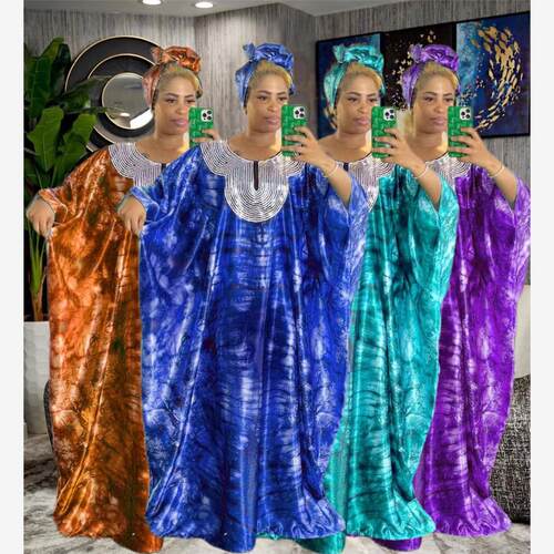 Tiktok 2023 Africa Women Loose Robe Dress With Head Scarf