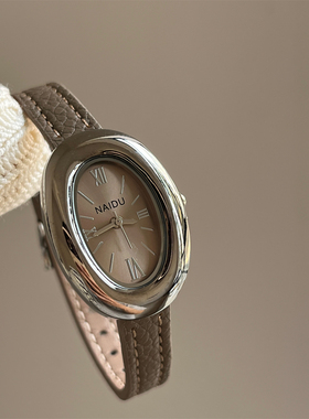 高级感大象灰椭圆浴缸手表女中古风简约气质小巧精致复古百搭女表