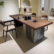 新中式北美黑胡桃木岩板茶桌椅组合高端总裁泡茶桌禅意实木茶台