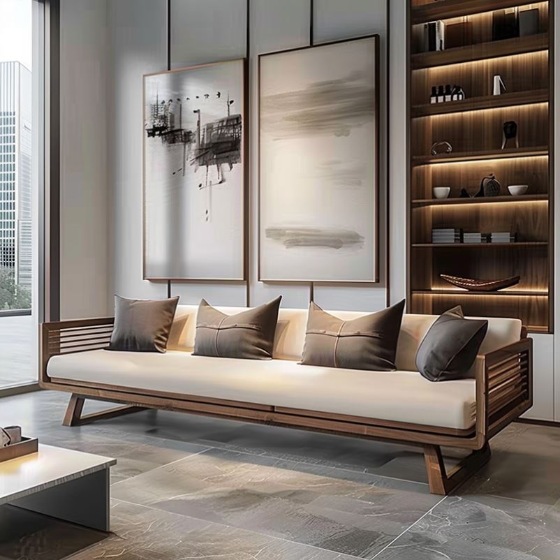 2025现代复古黑胡桃白蜡木实木沙发客厅酒店民宿办公室高端家具