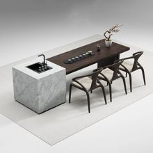 新中式北美黑胡桃木岩板茶桌椅组合高端功夫泡茶桌禅意实木茶台