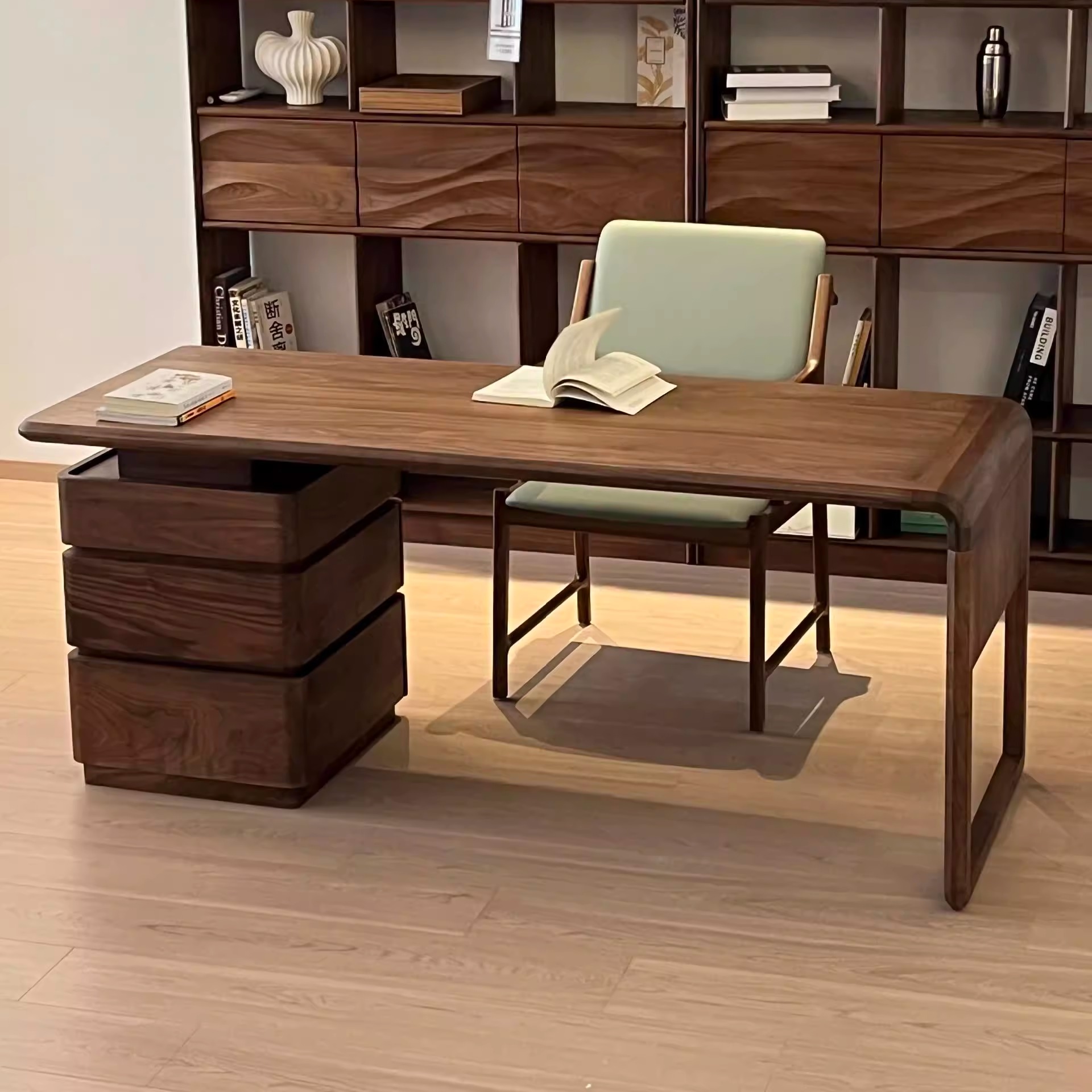 新中式全实木书桌椅组合书房写字台家用办公桌简约现代电脑桌轻奢
