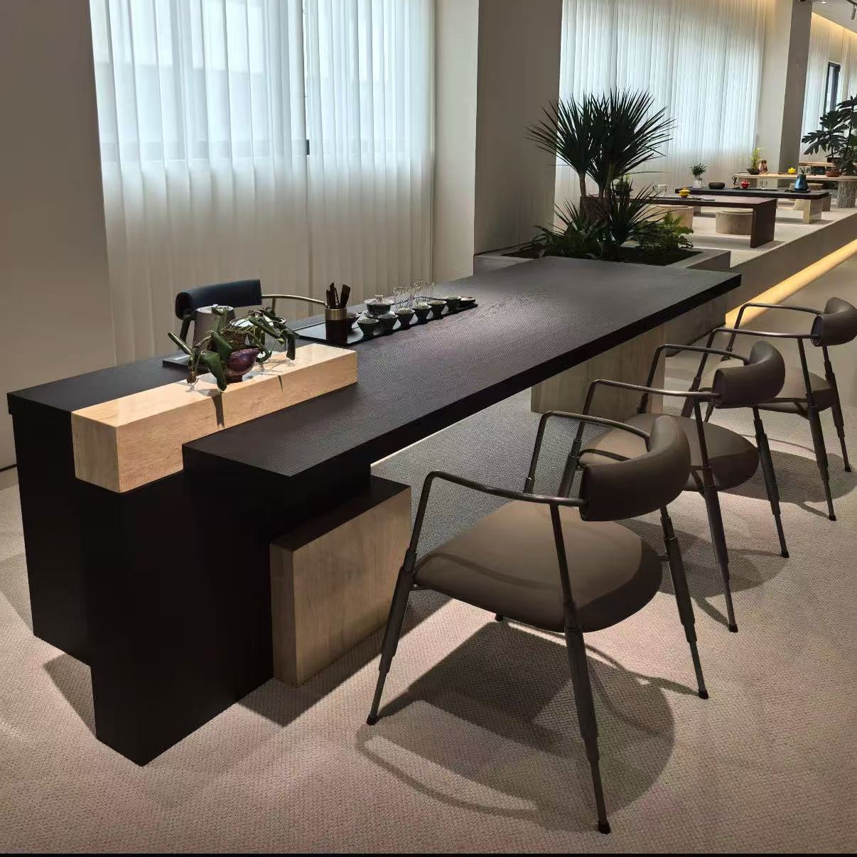 宋氏美学白蜡木黑胡桃时尚茶桌椅组合别墅酒店民宿办公室泡茶桌