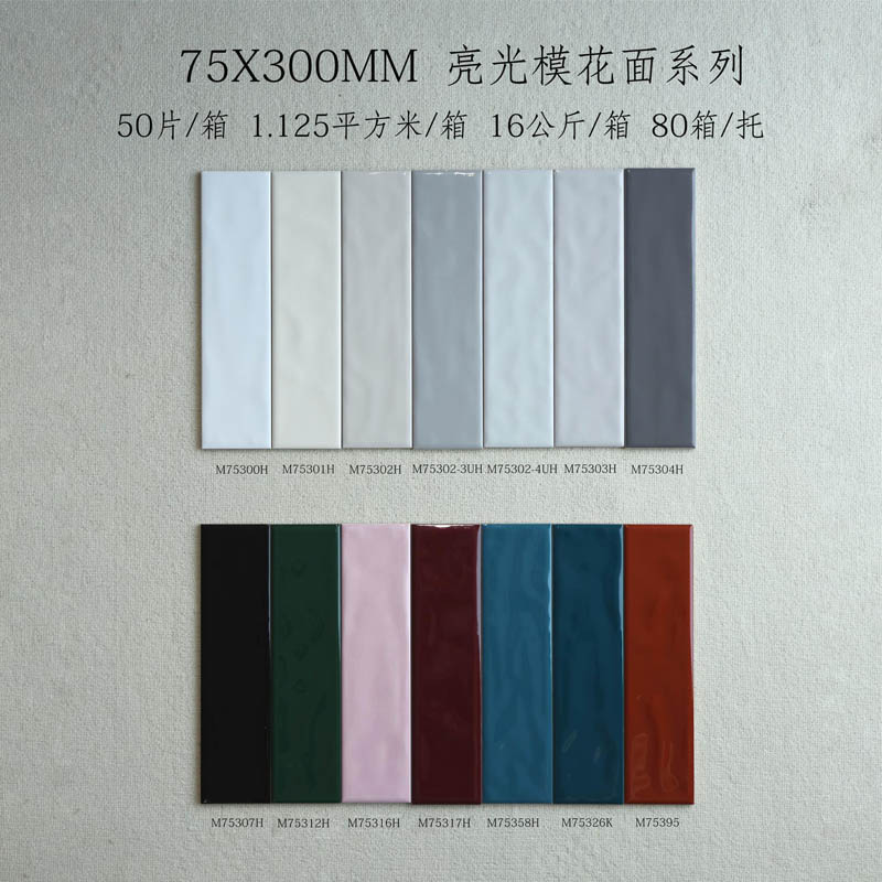 纯色釉面长条瓷砖75x300模花面