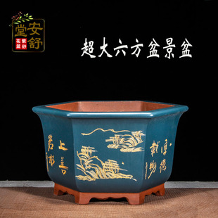 特大号六方紫砂花盆陶瓷盆景盆室内花卉兰花铁树梅花金蛋子发财树