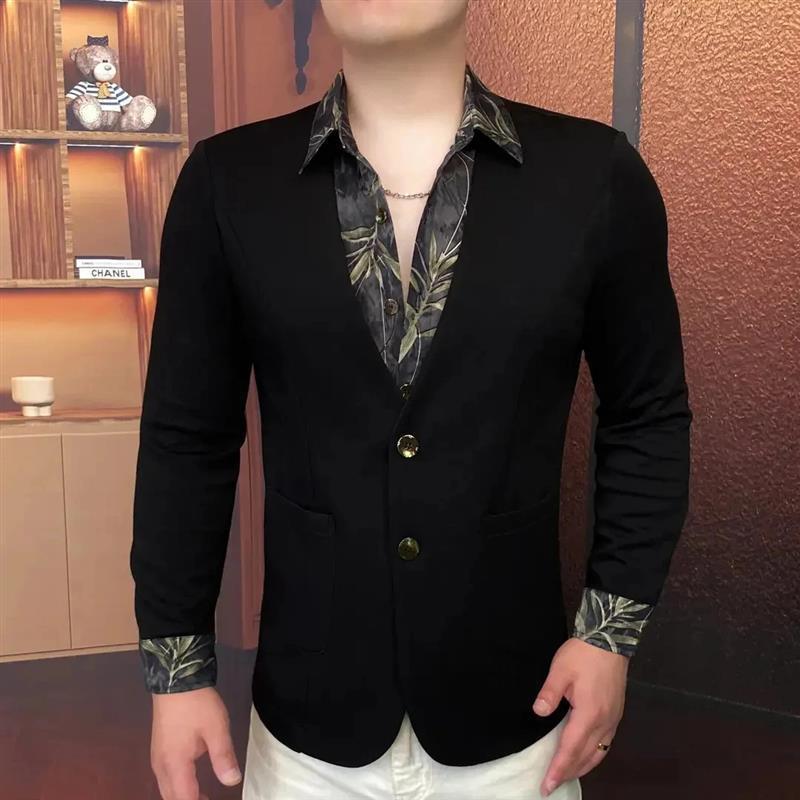 洁哥轻奢男装20j25秋季开衫外套假W两件男士商务潮流百搭长袖帅气