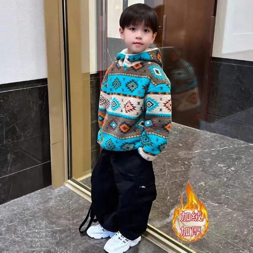 OMI欧米优选男童卫衣秋冬洋气酷儿童加绒工装T裤套装宝宝加厚外套