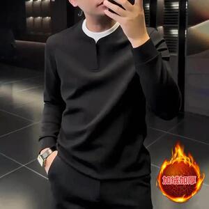 李木子名H苑秋冬男士休闲卫衣高档商务撞色拼接长袖假M两件时尚打