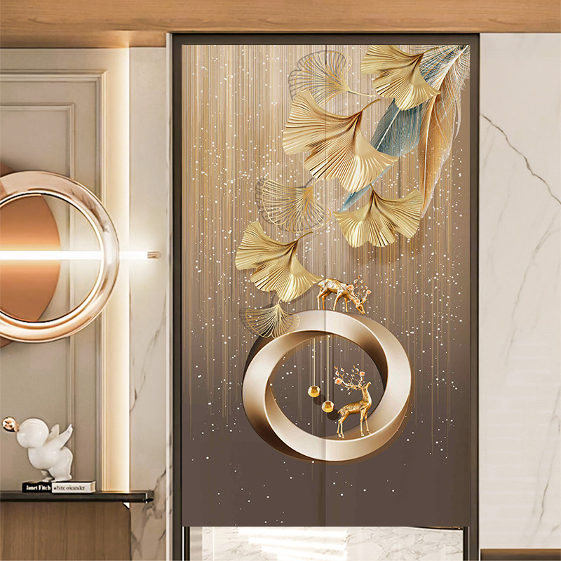 新中式隔断门帘轻奢麋鹿长款帘子玄关布艺遮挡挂帘厨房卫生间半帘