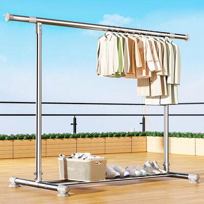 不锈钢简易落地晾衣架伸缩单杆家用出租屋阳台卧室折叠挂衣服