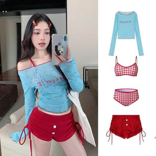 泳衣女款成人女士连体分体比基尼四件套性感纯欲风温泉度假游泳衣