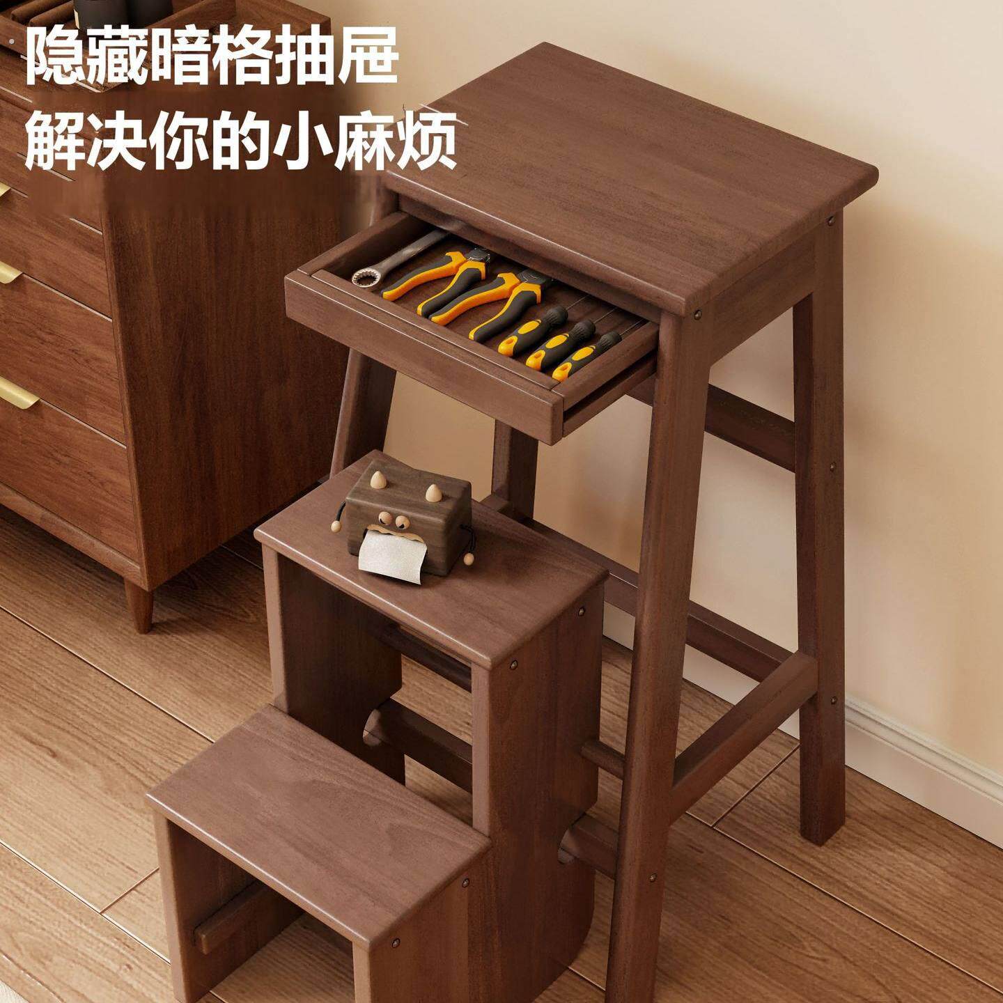 实木梯凳家用折叠梯凳子两用多功能储物收纳凳多层三步梯登高梯子