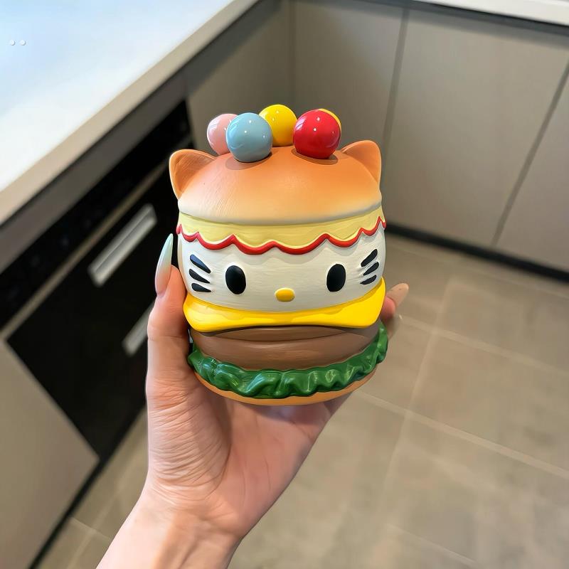 猫咪汉堡水果叉家用陶瓷轻奢果叉收纳罐高级感不锈钢甜品叉收纳罐