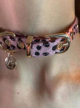 ins豹纹choker项圈女小众设计感甜酷辣妹风嘻哈颈链秋冬毛衣链潮