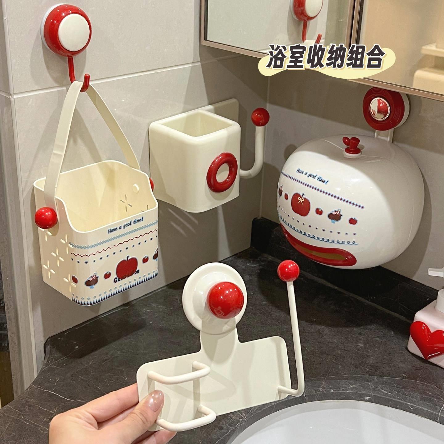 吸盘壁挂式免打孔卫生间置物架墙上纸巾梳子厕所挂件套装浴室收纳