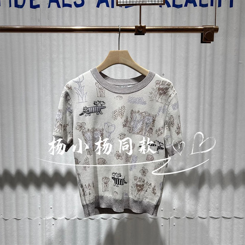 衣播商场女装复古绣花宽松圆领百搭短袖针织衫BDS2SD2099猫咪森林
