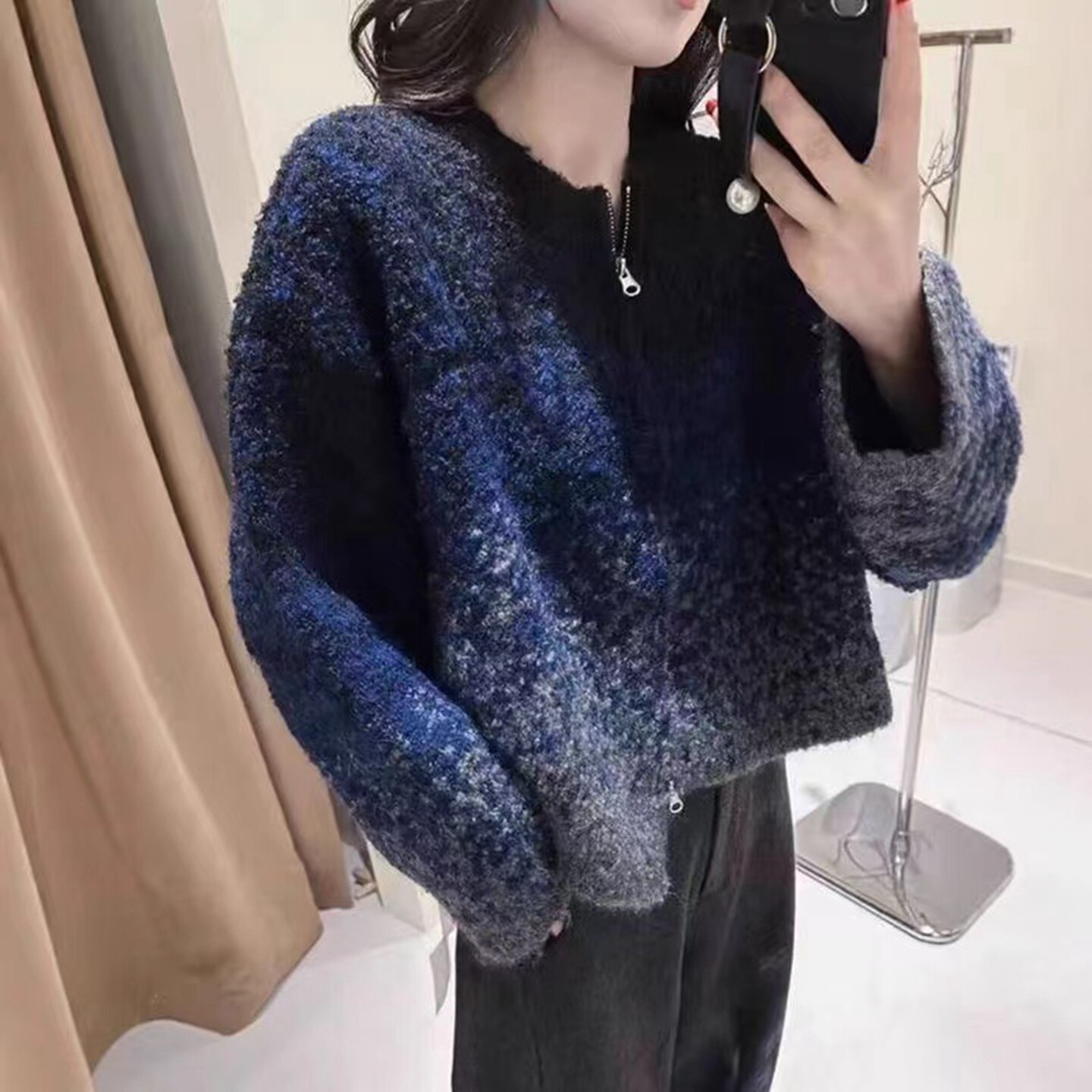 春秋外套女新款琥珀绒洋气百搭上衣高级感宽松圆领毛衣针织开衫