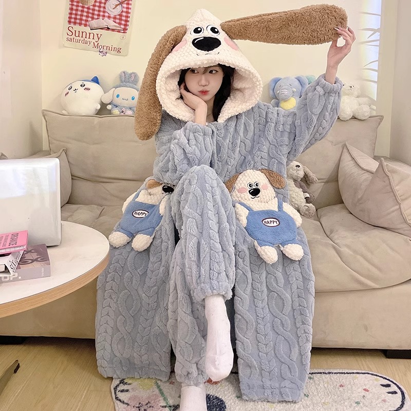 珊瑚绒睡衣女款秋冬季2025新款加绒加厚法兰绒浴袍睡袍冬天家居服