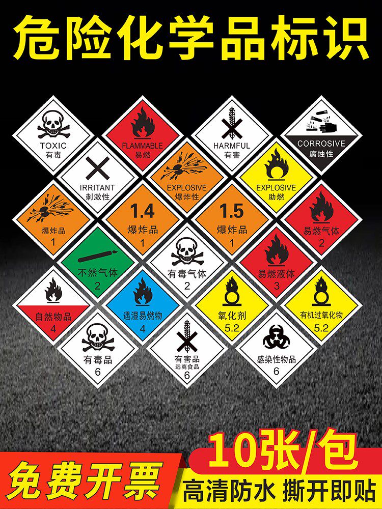 危险化学品标签易燃液体固体有毒物品剧毒腐蚀性一级放射性物警示警告
