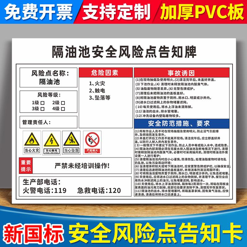 隔油池安全风险点告知牌工厂车间锅炉房配电室有限受限空间职业危害机械设备警示牌子标志设备操作标识牌定制