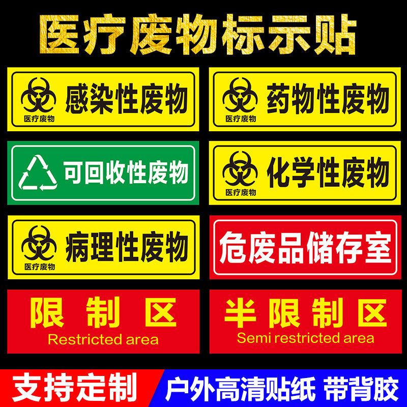 医疗废物标识贴医院医疗废物分类包装存储感染损伤药物化学性暂存处标牌危废品储存室医疗生活垃圾标示贴定制