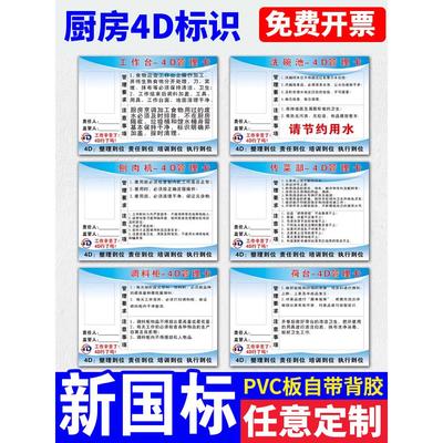 厨房4D管理卡标识牌墙贴纸酒店餐饮饭店学校幼儿园食堂卫生检查工作五常管理标语洗碗池冰箱消毒餐具提示牌