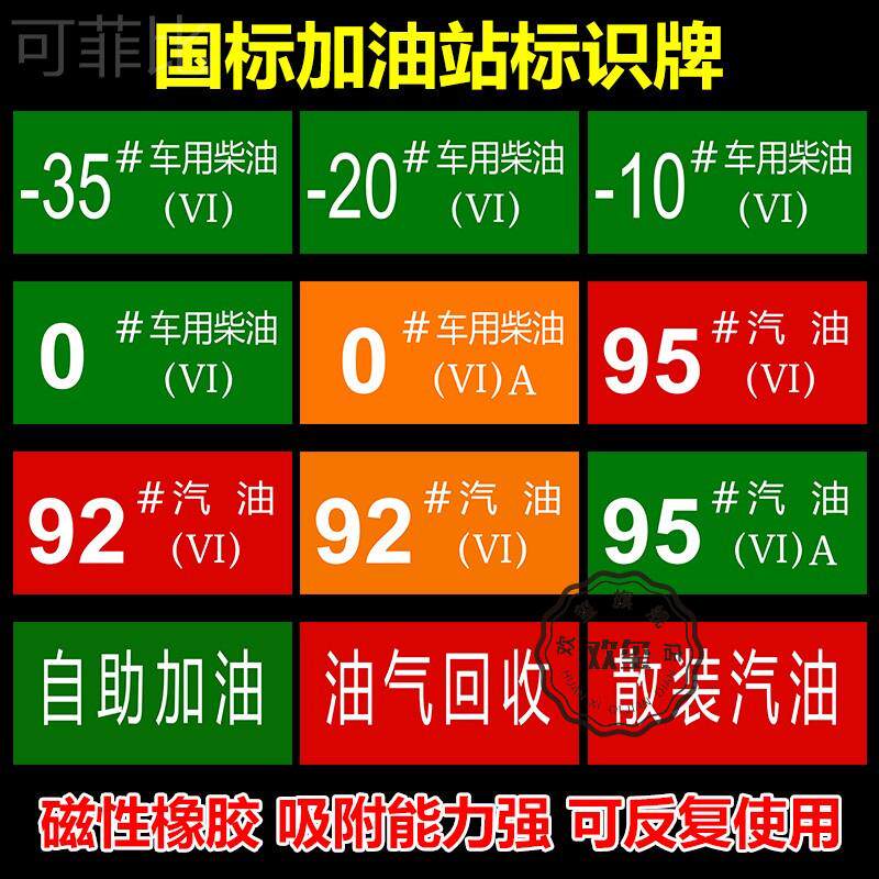 加油站油品标识牌磁性标牌标贴 国五国六汽油号码牌柴油乙醇汽油标志