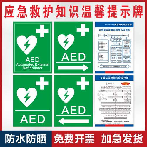 泳池心肺复苏过敏反应休克挂图心肺复苏流程图应急救护宣传AED知识致命性医疗处置游急性心肌梗死标识牌贴纸