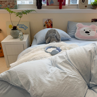 ins纯色加厚四件套亲肤被套床单被罩2026新款 水洗学生宿舍三件套4