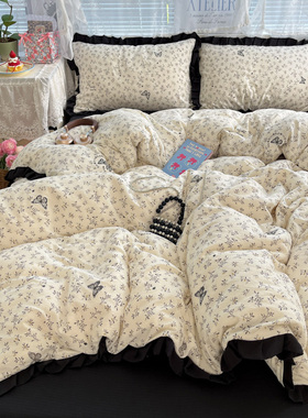 a类法式纯棉花边四件套床品全棉被套床单2025新款学生宿舍三件套4