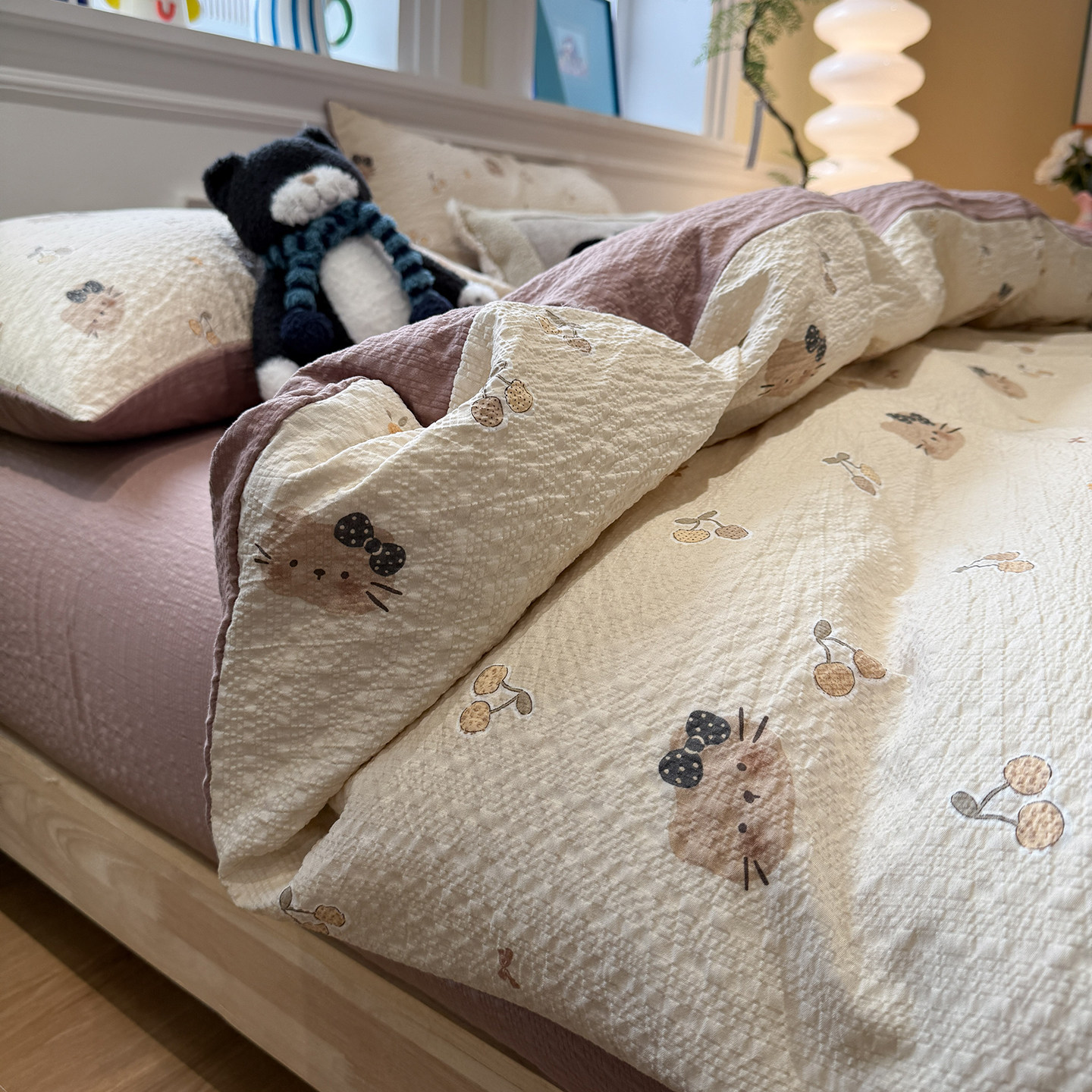 A类床品加厚四件套双层纱布柔软被罩床单被套床笠学生宿舍三件套4