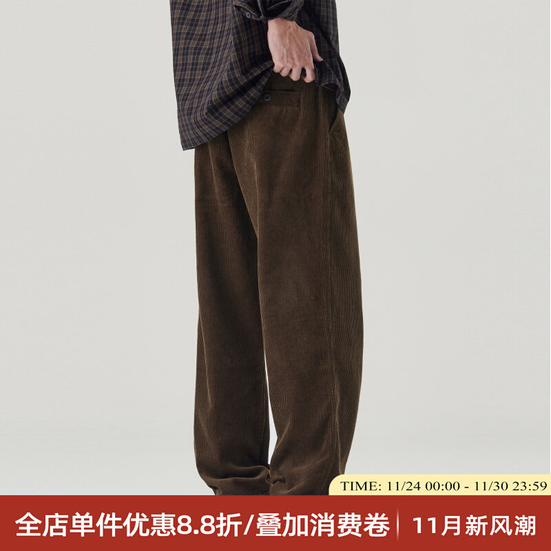 NINPURE 加绒加厚灯芯绒保暖直筒运动裤男宽松cleanfit休闲工装裤