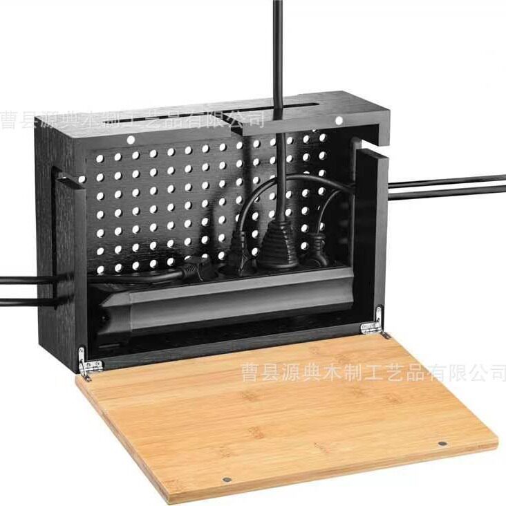 现货木质电线收纳箱木制集线盒壁挂式插排数据线遮挡整理盒集线