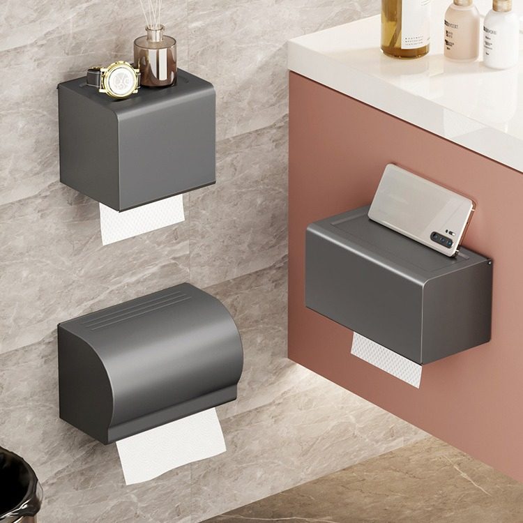 枪灰卫生间纸巾盒壁挂式太空铝厕纸盒收纳家用厕所卷纸抽纸架