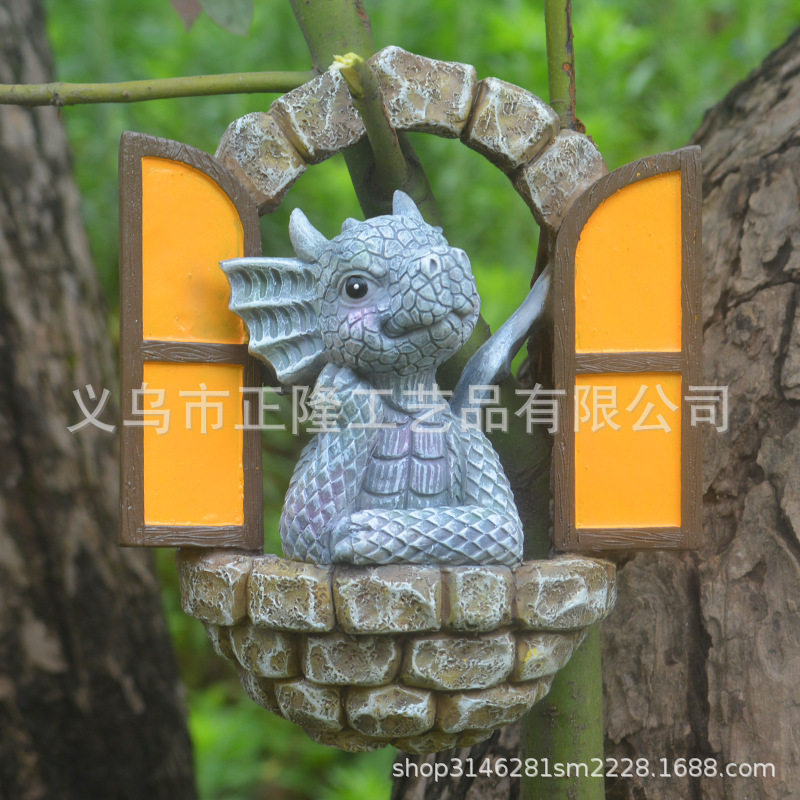跨境新款小龙雕像门窗摆件卡通雕像花园家居装饰品挂件树脂