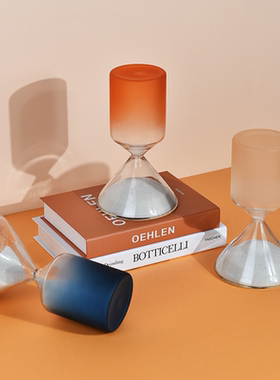 橙色黄色蓝色几何沙漏流沙摆件