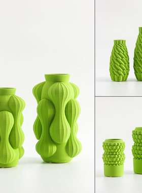 现代北欧创意荧光绿色陶瓷花器3D打印花瓶干花插电视柜装饰品摆件