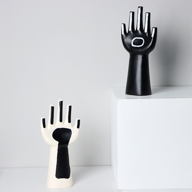 北欧风格简约创意黑白树脂手掌摆件售楼部书房客厅玄关装饰品摆设