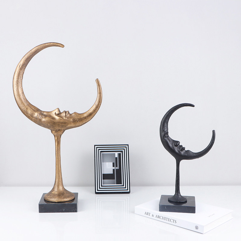 新中式创意人脸月亮造型摆件展厅柜台售楼处客厅家居玄关软装饰品