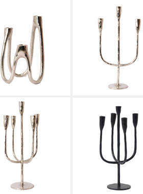 轻奢简约铝制银色三头五头高脚烛台家居样板间酒店蜡烛台装饰摆件