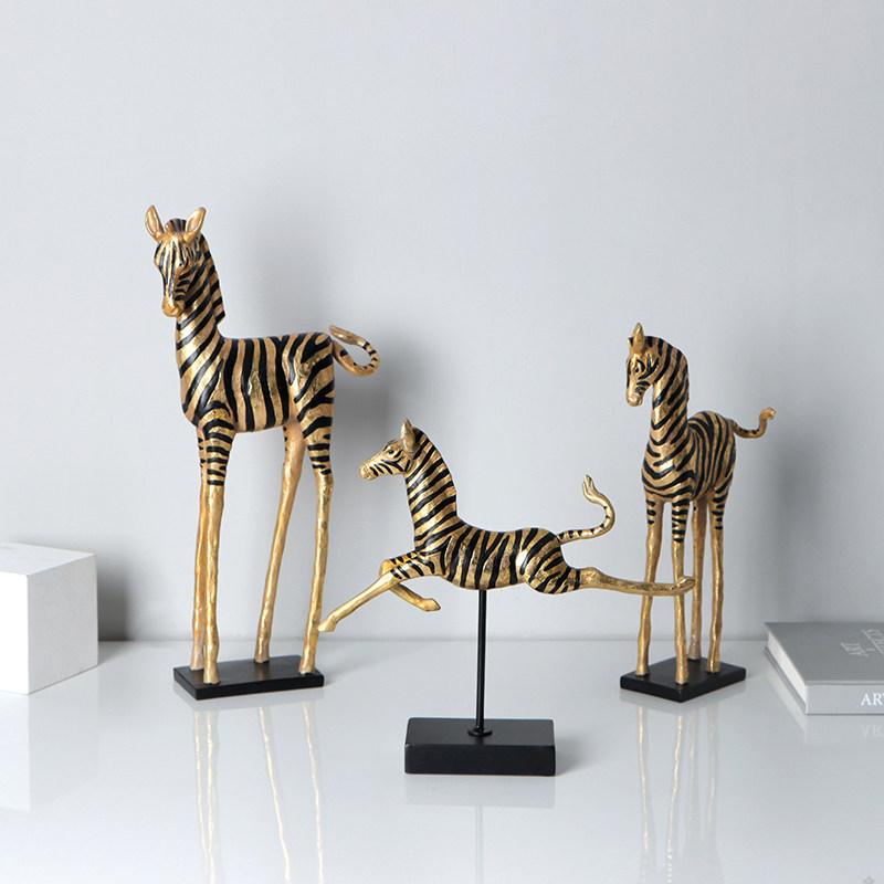金色斑马动物摆件客厅办公室装饰品家居软装树脂工艺品样板房摆设