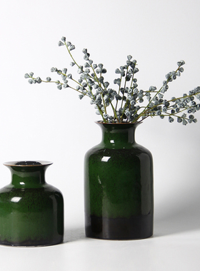 景德镇陶瓷花器墨绿色花瓶摆件客厅插花中式家居别墅高档饰品摆件