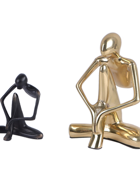 现代极简约黑色金属人物摆件金色创意抽象工艺品办公室书房博古架