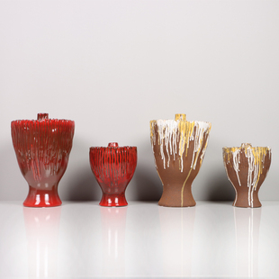 饰品花器 新中式 彩陶色抽象创意陶瓷仿古花瓶样板间售楼处民宿软装