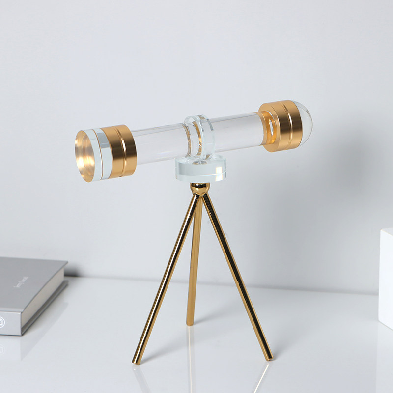 现代简约轻奢透明水晶望远镜摆件样板间办公室书房桌面书架装饰品